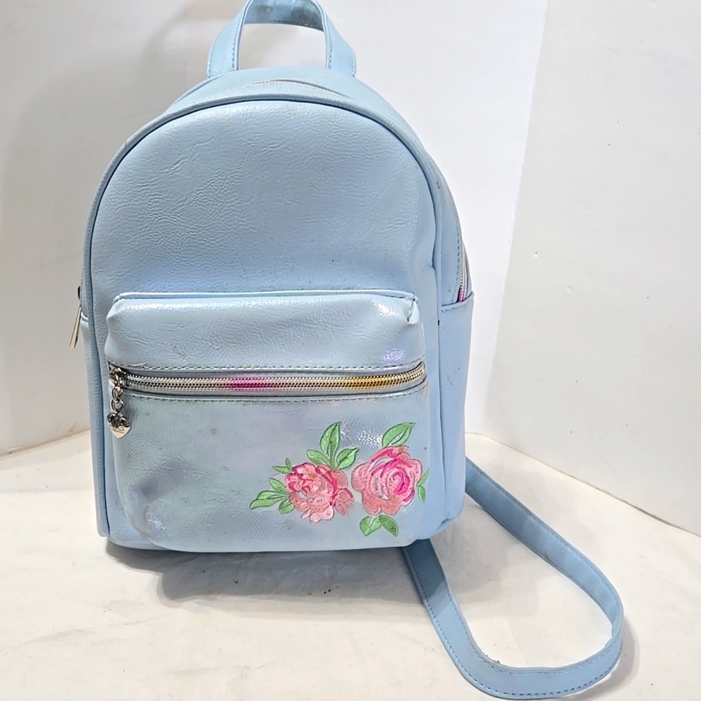 OMG Accessories Embroidered Roses Backpack Light Blue Gently used
